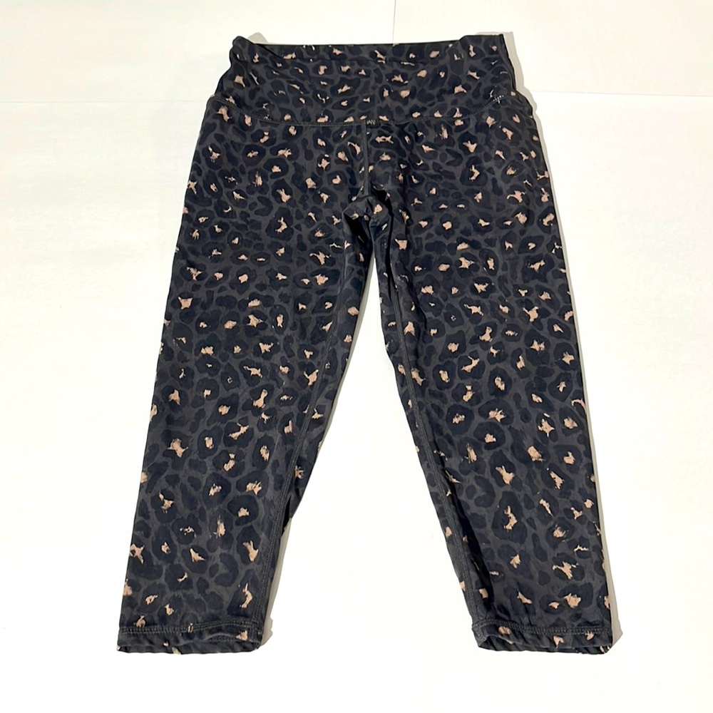 Varley Leopard Animal Print Leggings Black Tan Medium Womens Yoga Running